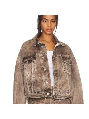 GRLFRND Christi Jacket Distressed Brown Washed Denim